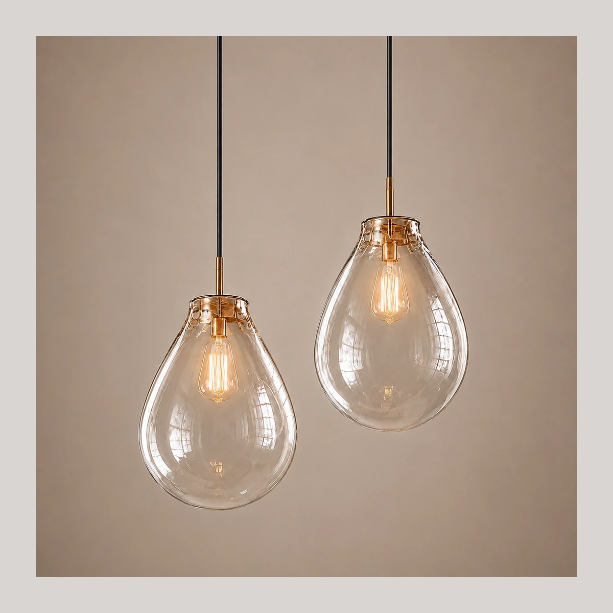 AUREA 2 - suspensão dupla em vidro transparente e latão dourado - imagem isolada