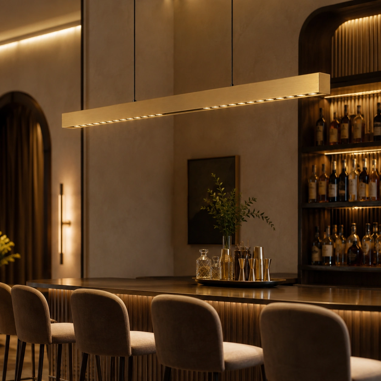 HORIZON applied in a premium hospitality bar with suspended linear light