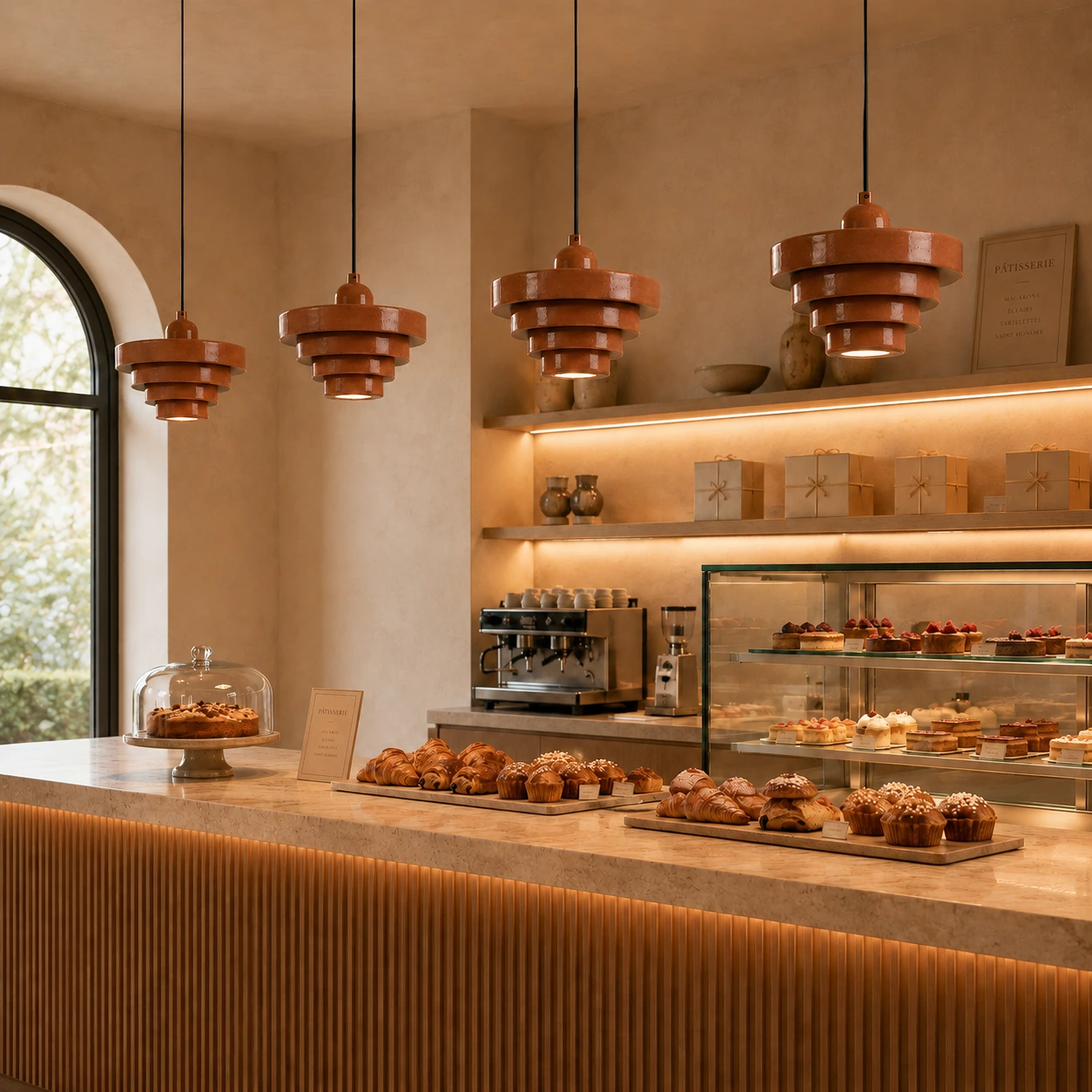 Terra Strata ceramic pendant applied in a premium hospitality interior