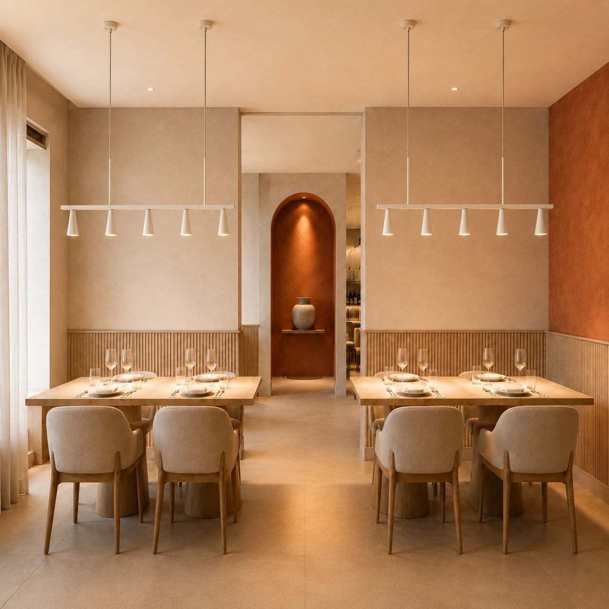 Lunar Linear applied in a premium hospitality restaurant with RAL 1013 linear light