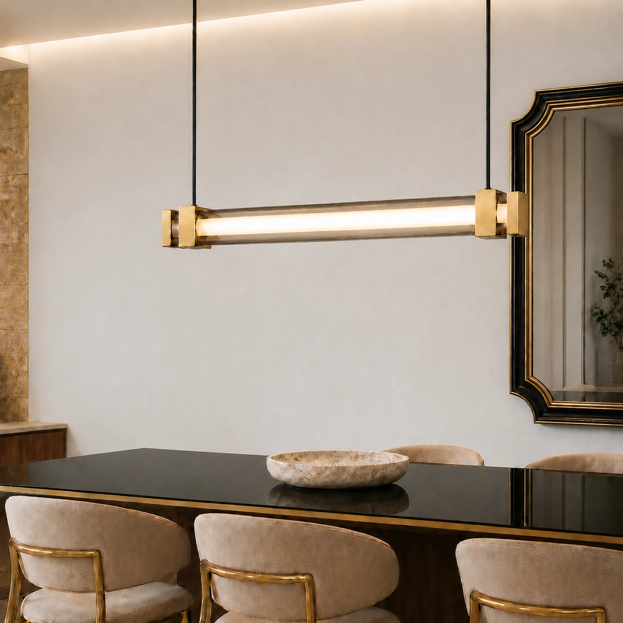 OMNI applied in a premium hospitality dining room with smoked glass and gold structure