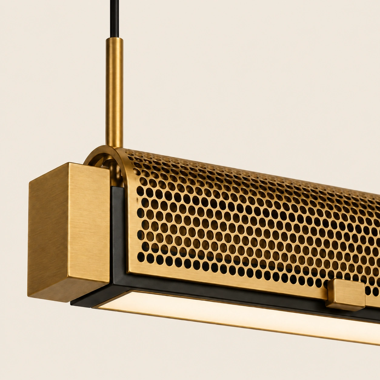 Detail of the Mesh Linear light in perforated brass