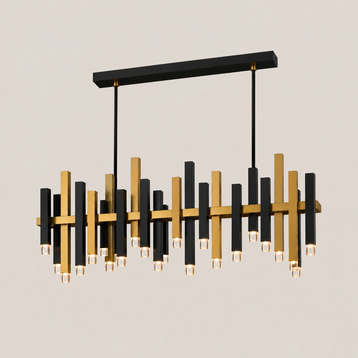 VECTRA - pendente linear em preto mate e dourado escovado mate - imagem isolada
