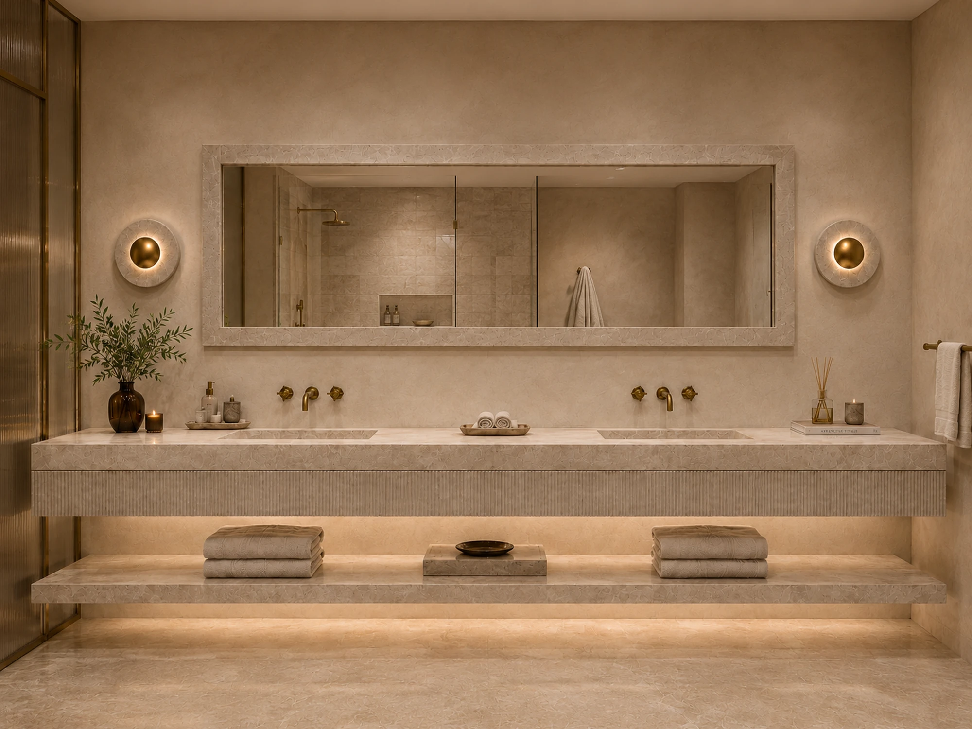Espelho Fóssil com apliques Silex em ambiente premium Illumus