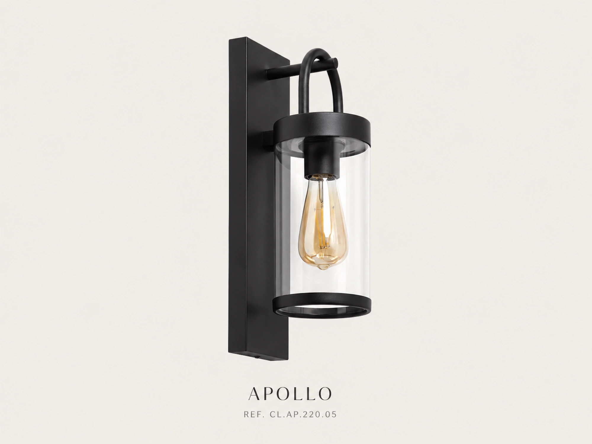 Aplique Apollo preto com vidro cilíndrico Illumus