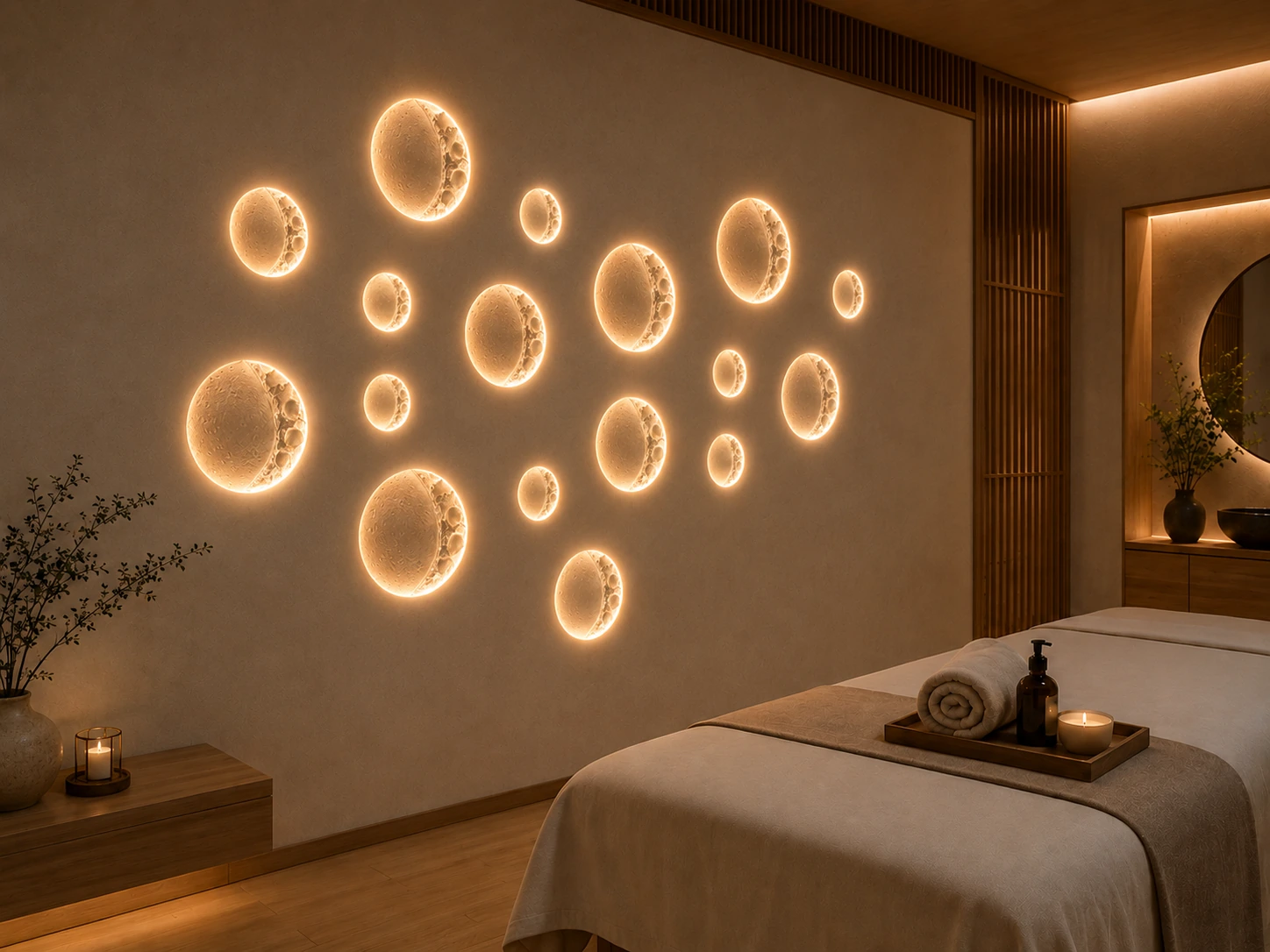 CRATER wall light in a hospitality setting with warm decorative lighting