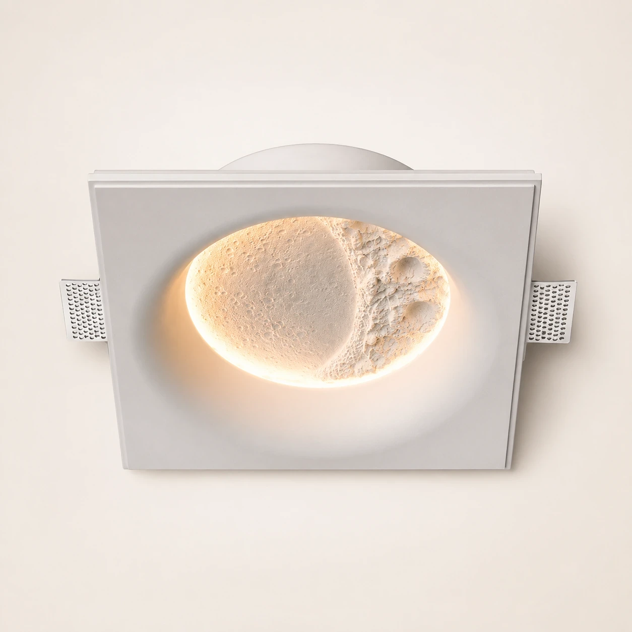 Detail of CRATER wall light with mineral texture and warm light