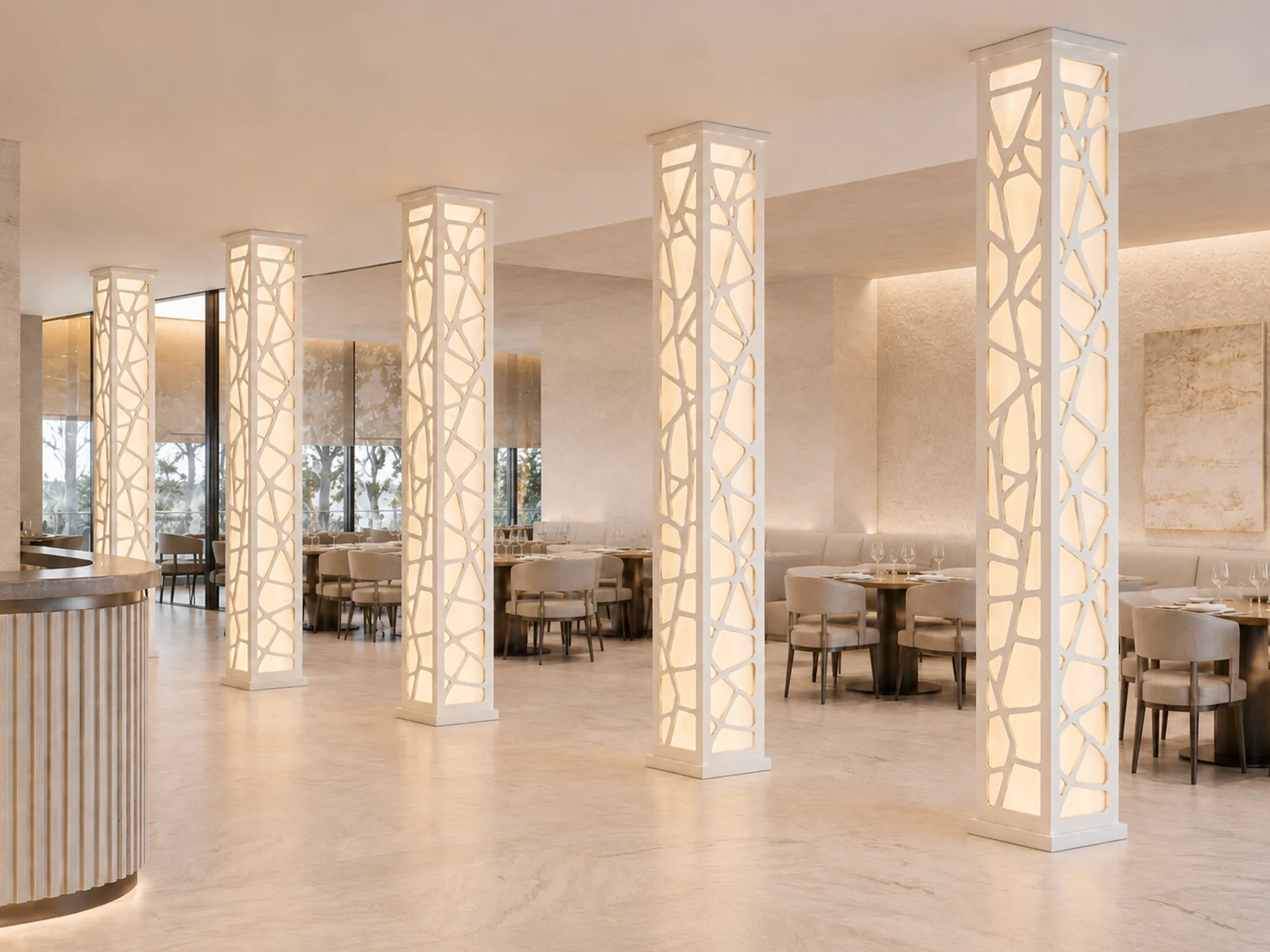 LOTUS divisória luminosa decorativa Illumus Lighting em ambiente hospitality premium
