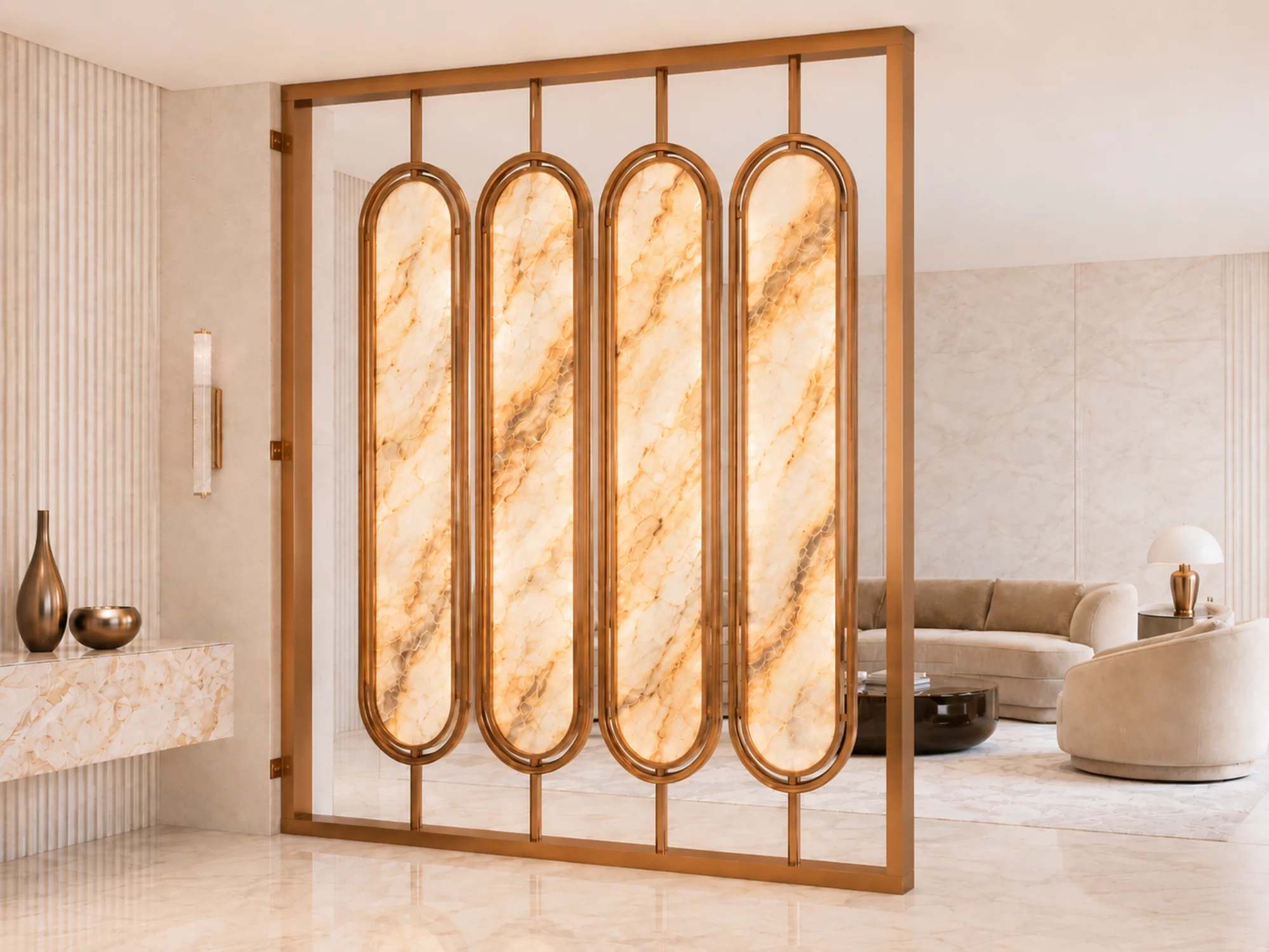 MARMOR divisória luminosa decorativa Illumus Lighting em ambiente hospitality premium
