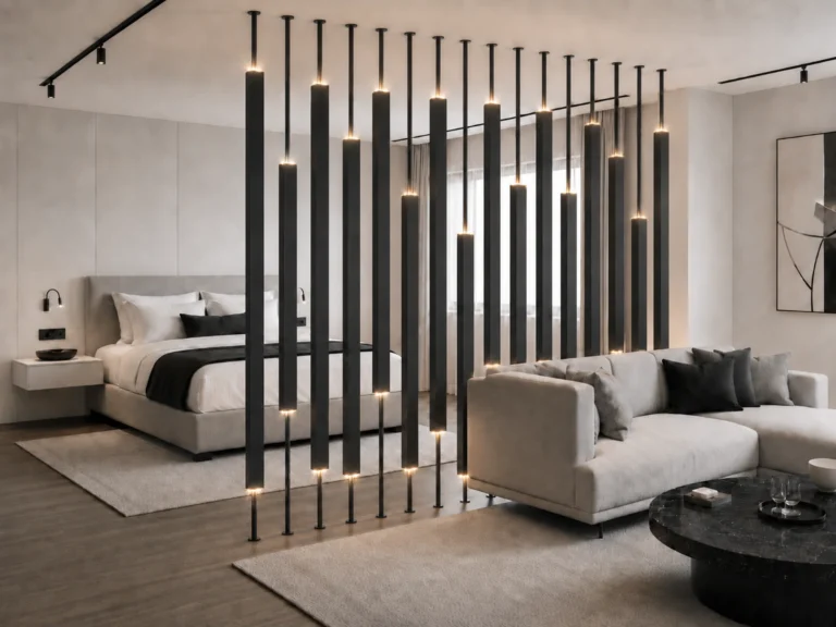STOA divisória luminosa decorativa Illumus Lighting em ambiente hospitality premium