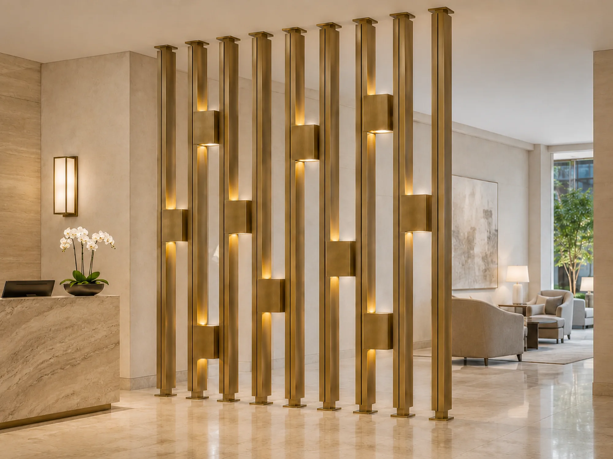 PETRA divisória luminosa decorativa Illumus Lighting em ambiente hospitality premium