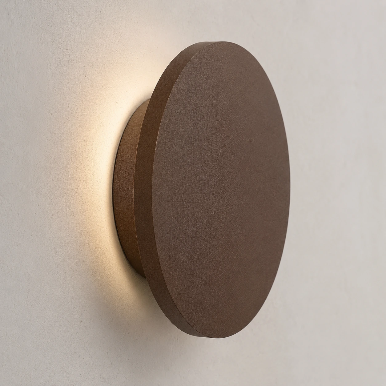 ECLIPSE circular wall light with bronze brown finish and indirect light