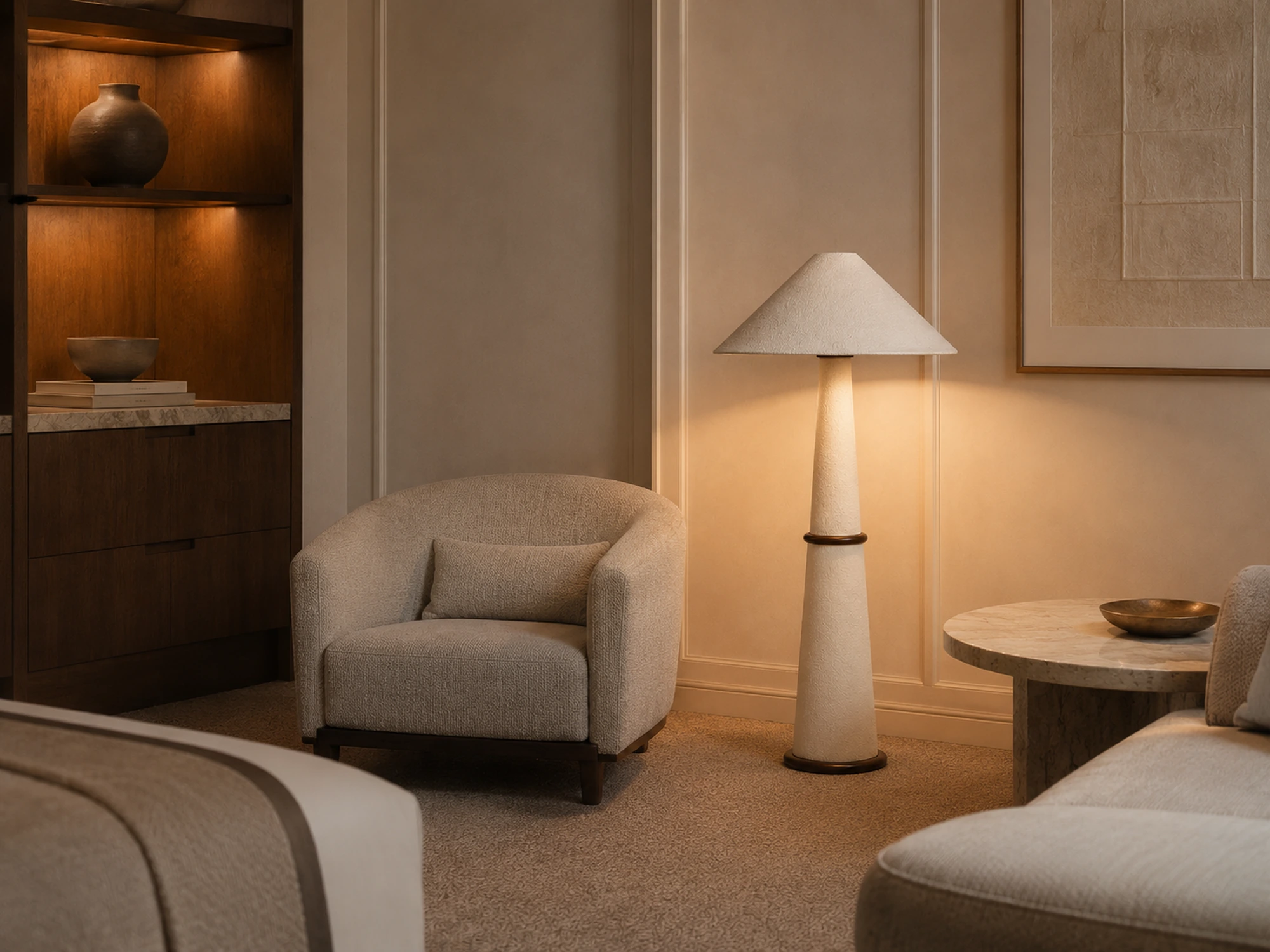 DUNE floor lamp in premium hotel lounge setting by Illumus Lighting