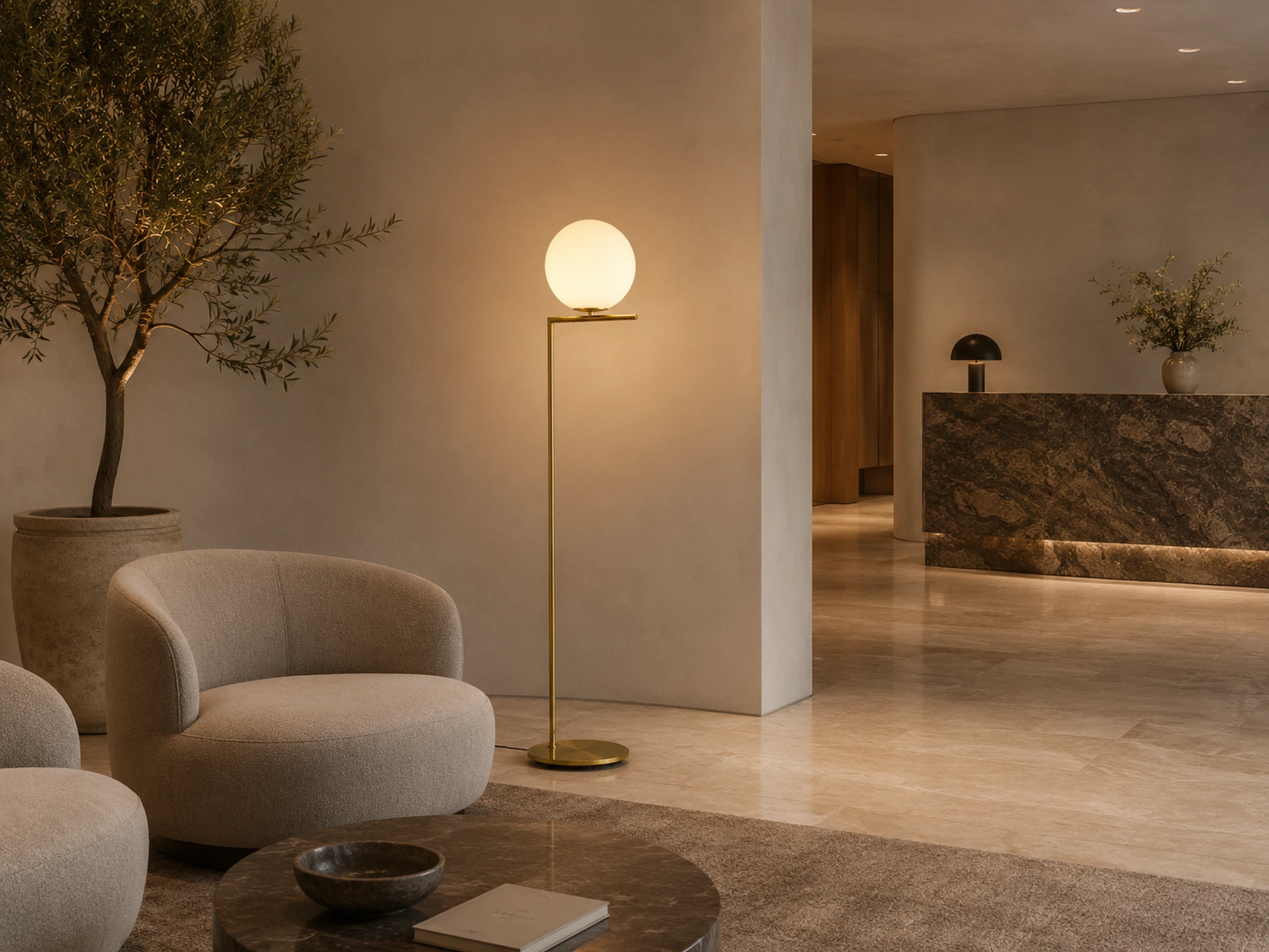 GIRALDA floor lamp in premium hospitality interior by Illumus Lighting