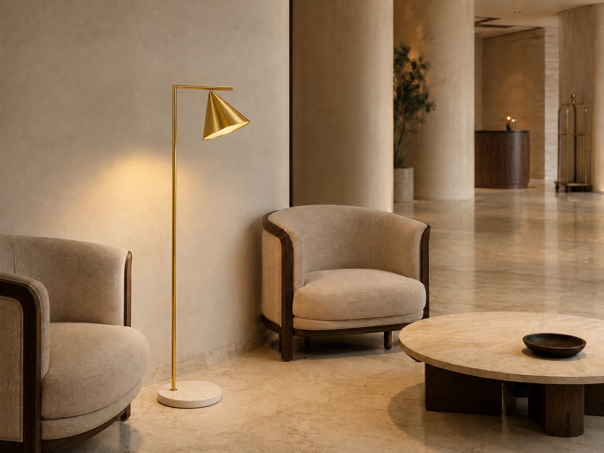 GIZZA floor lamp in premium hospitality interior by Illumus Lighting