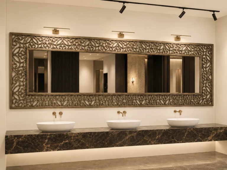 Espelho com aplique Louvre em ambiente premium de casa de banho Illumus