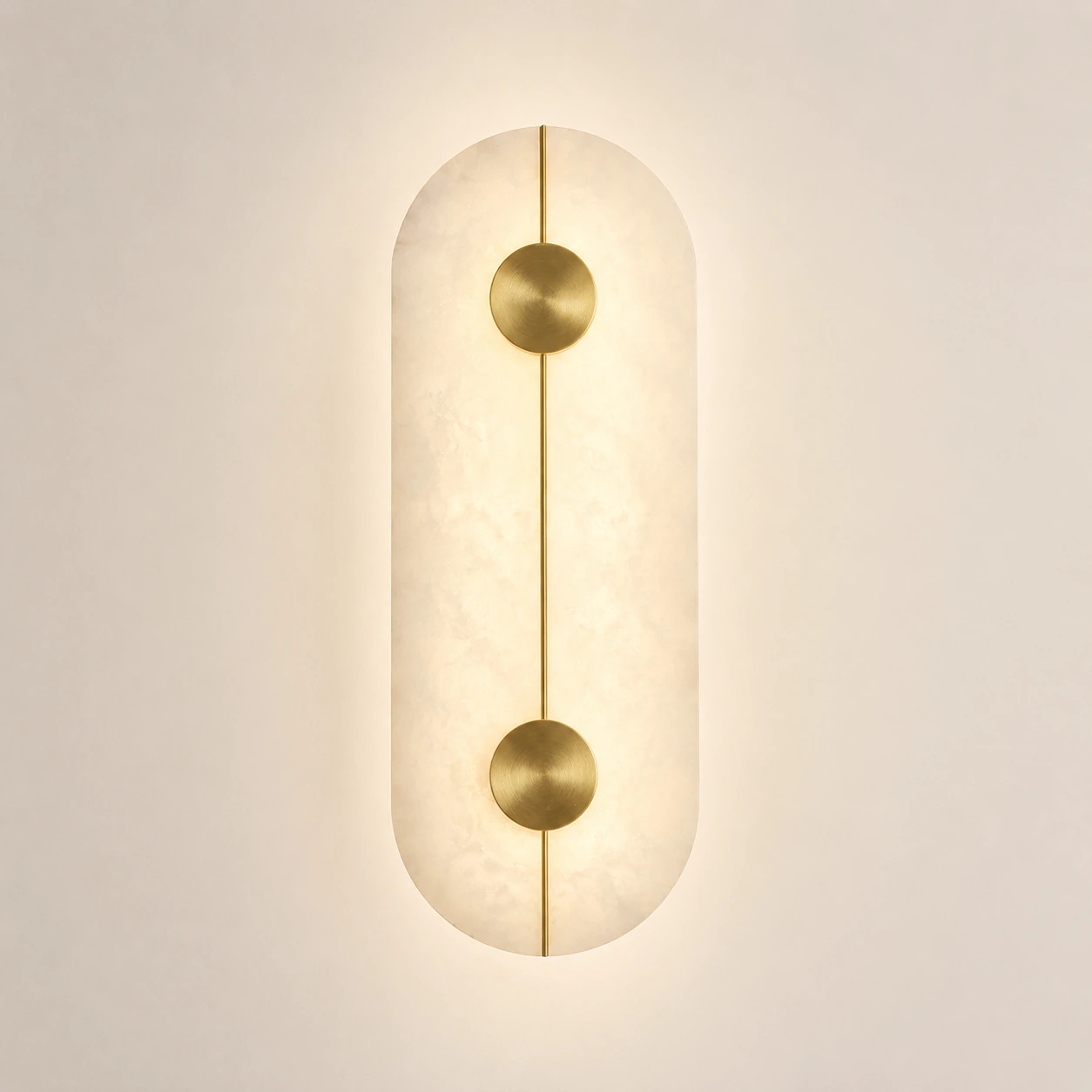 PETRA vertical wall light with translucent diffuser and gold discs
