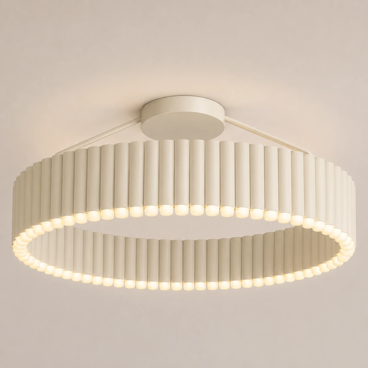 PLISÉE ceiling light with tubular composition and integrated warm light