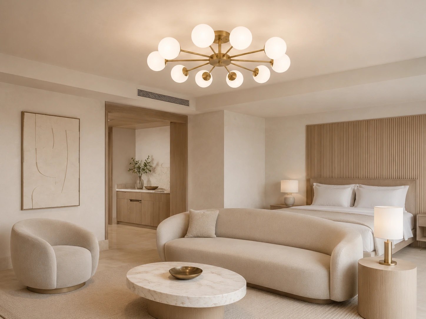 ORBIT GLOBE ceiling light installed in a premium hospitality suite