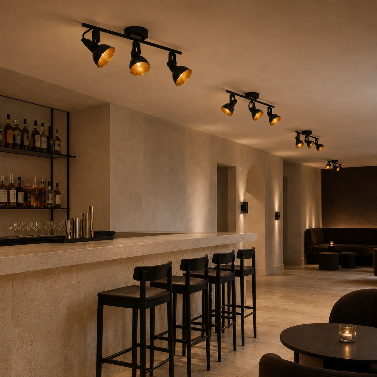 NERO ceiling light installed in a premium hospitality bar