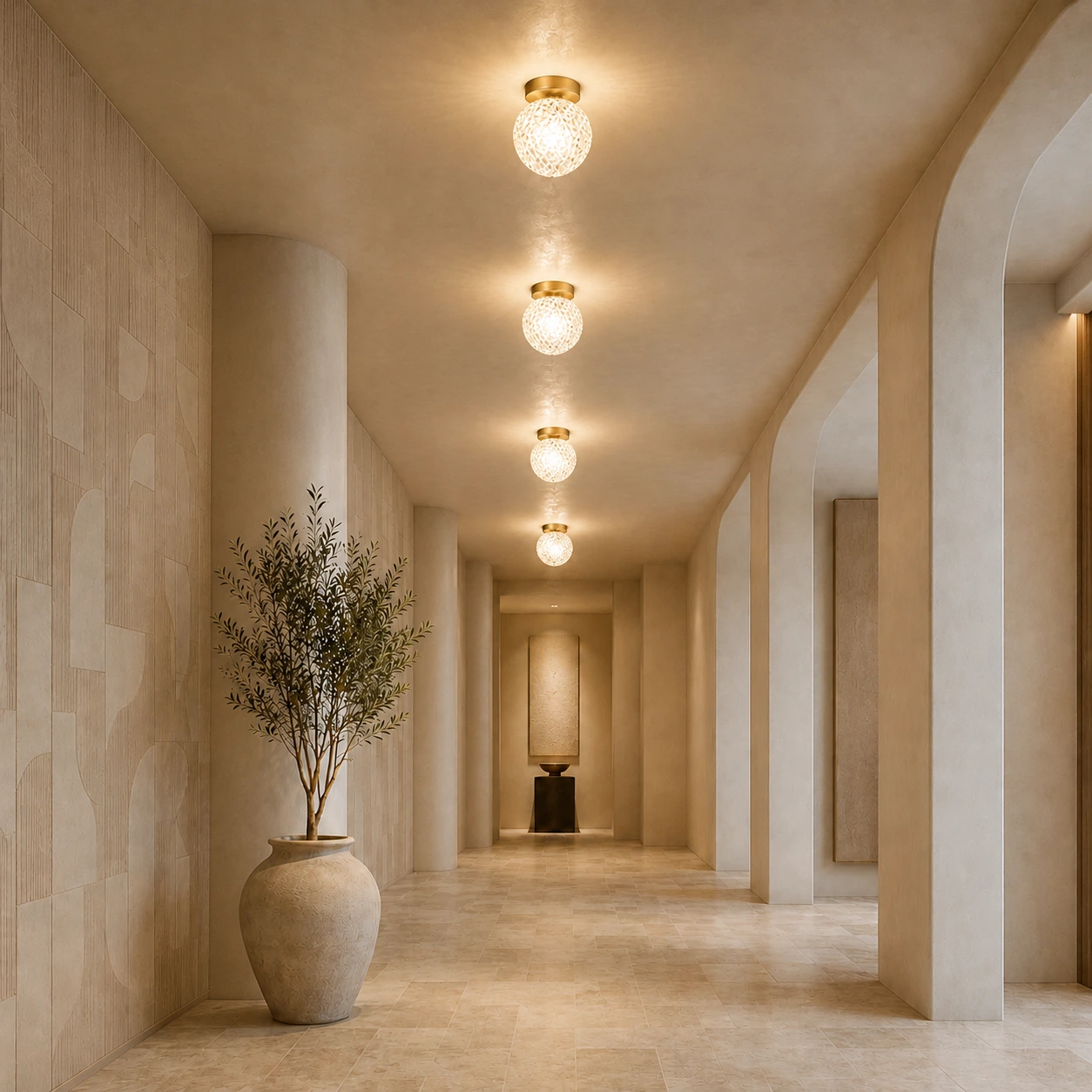 PRISMA ceiling light installed in a premium hospitality corridor
