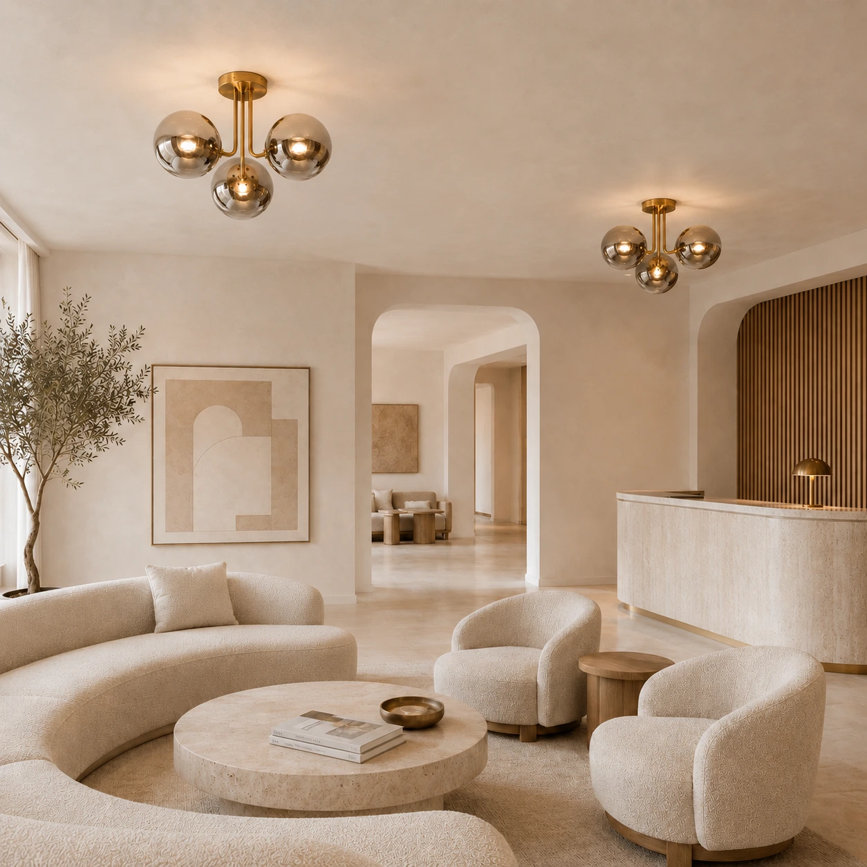 AERIS ceiling light installed in a premium hospitality lounge