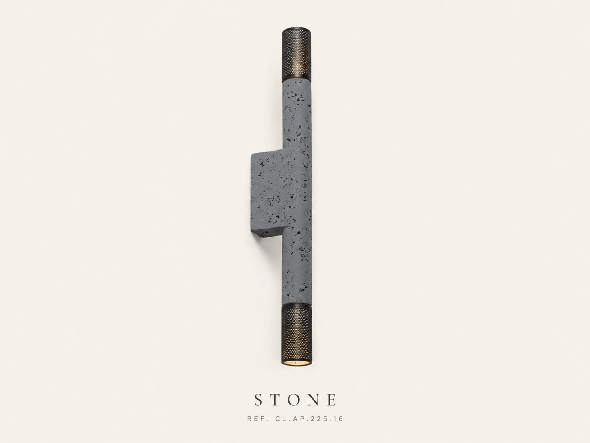 Pormenor do aplique Stone com acabamento cinza texturado e difusores perfurados