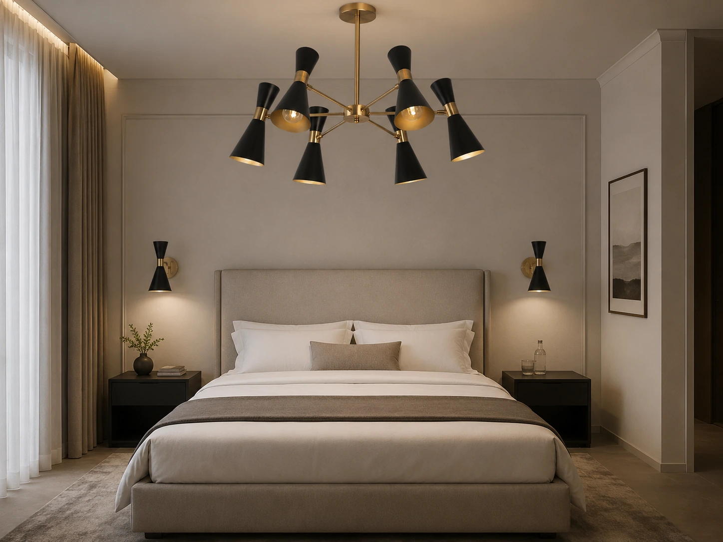 SYMMETRI wall light installed in a premium hotel bedroom